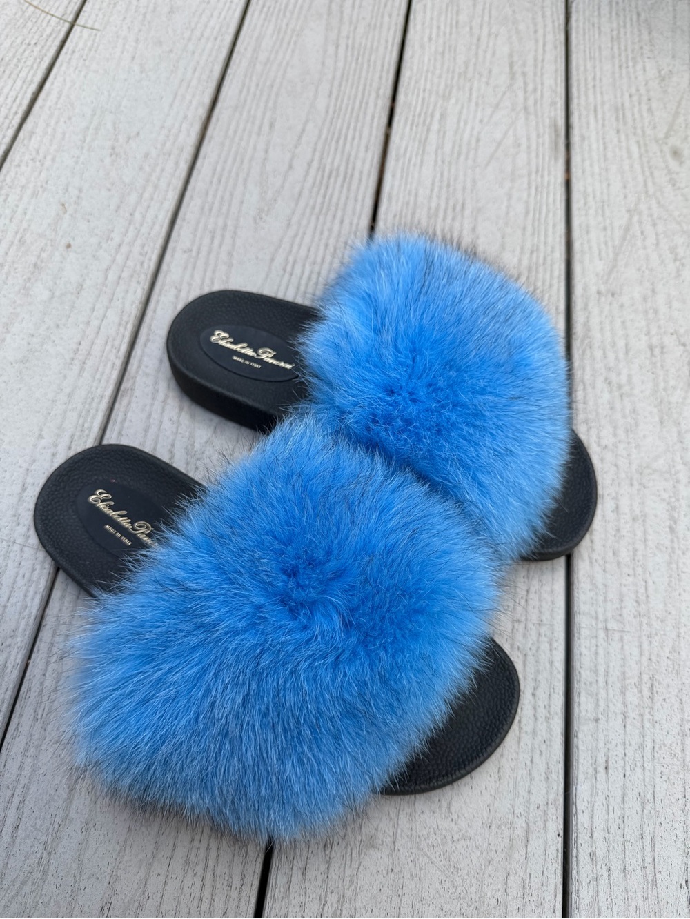 Blue fox Fur Slide Sandals - size 42 but fit us 10.5-11  Women's Plush Slides